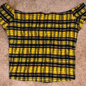 Yellow plaid stretchy off the shoulder top